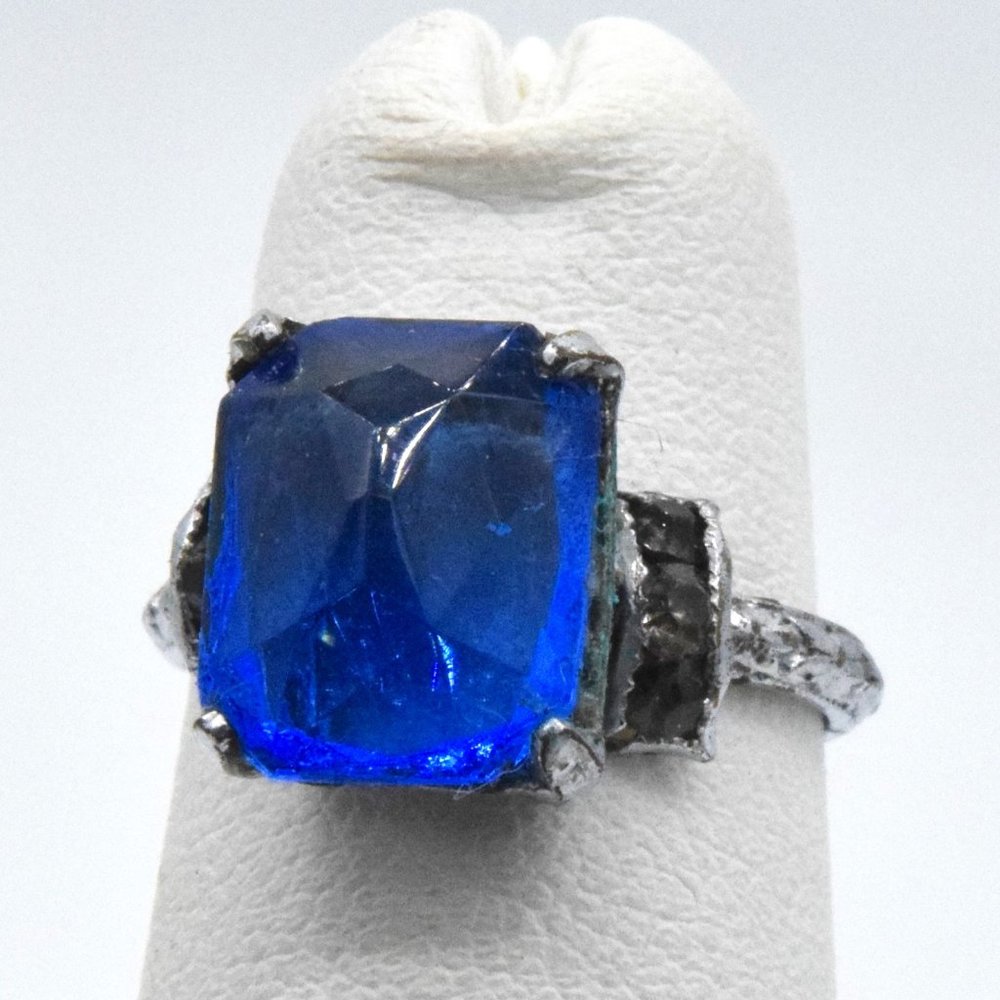 Antique Vintage Childs Ring Blue Rhinestone Center Stone